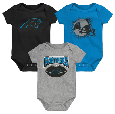 Outerstuff Babies' Infant Black/blue/heathered Gray Carolina Panthers 3-pack Game On Bodysuit Set