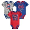 OUTERSTUFF NEWBORN & INFANT CHICAGO CUBS ROYAL/RED/HEATHERED grey GAME TIME THREE-PIECE BODYSUIT SET