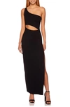 SUSANA MONACO ONE-SHOULDER CUTOUT HIGH SLIT MAXI DRESS