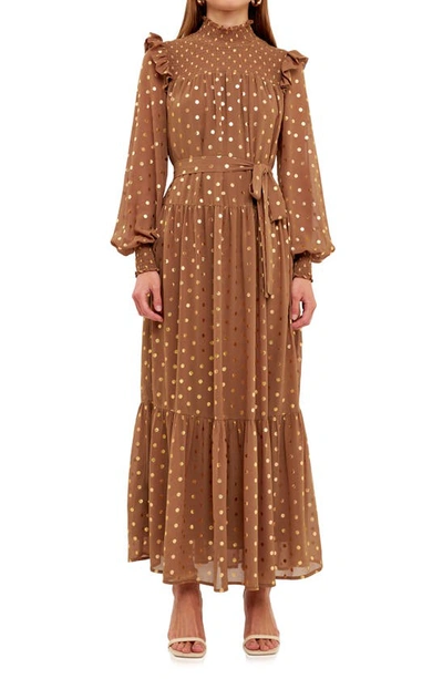 Endless Rose Polka Dot Maxi Dress In Tan
