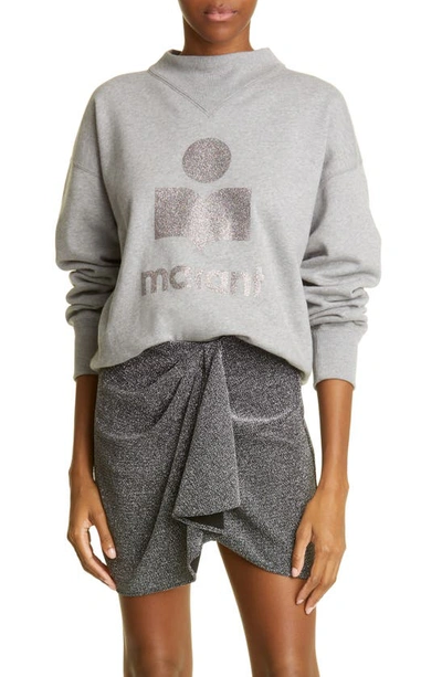 Isabel Marant Étoile Moby Glitter Logo Sweatshirt In Grey