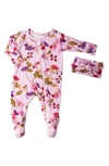 Everly Grey Baby Grey By  Print Footie & Headband Set In Lavender Rose