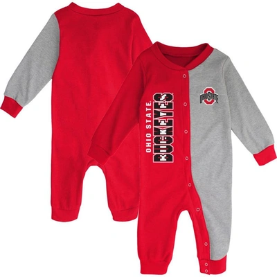 Outerstuff Babies' Infant Boys And Girls Scarlet, Heather Gray Ohio State Buckeyes Halftime Two-tone Sleeper In Scarlet,heather Gray
