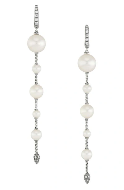 David Yurman Women's Pearl & Pavé Drop Earrings With Diamonds In Silver Pave