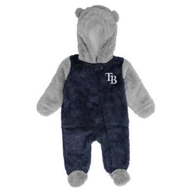 Outerstuff Babies' Newborn And Infant Boys And Girls Navy, Grey Tampa Bay Rays Game Nap Teddy Fleece Bunting Full-zip S In Navy,gray