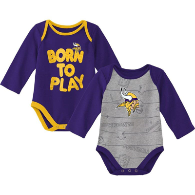 Outerstuff Babies' Newborn & Infant Purple/heathered Gray Minnesota Vikings Born To Win Two-pack Long Sleeve Bodysuit S In Purple,heathered Gray