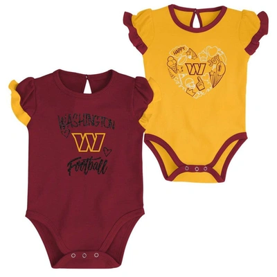 Outerstuff Babies'  Newborn & Infant Burgundy/gold Washington Commanders Too Much Love Two-piece Bodysuit Set