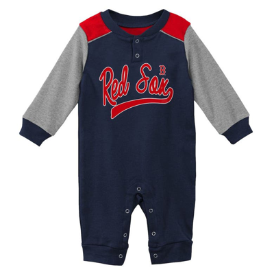 Outerstuff Babies' Newborn And Infant Boys And Girls Navy, Heathered Gray Boston Red Sox Scrimmage Long Sleeve Jumper In Navy,heathered Gray