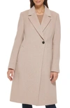 Cole Haan Signature Asymmetric Slick Wool Blend Coat In Beige