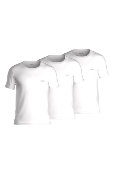 Hugo Boss Classic Cotton Embroidered Logo Crewneck Tees, Pack Of 3 In White