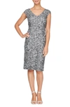 Alex Evenings Sequin Cap Sleeve Sheath Cocktail Dress In Gunmetal