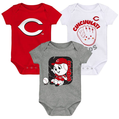 Outerstuff Babies' Infant Red/white/heathered Gray Cincinnati Reds 3-pack Change Up Bodysuit Set