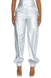 Naked Wardrobe The Crocodile Faux Leather Joggers In Silver