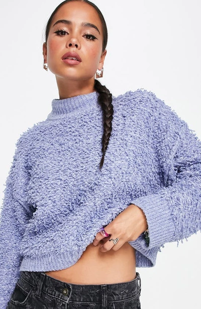 Asos Design Textured Loop Crop Sweater In Blue