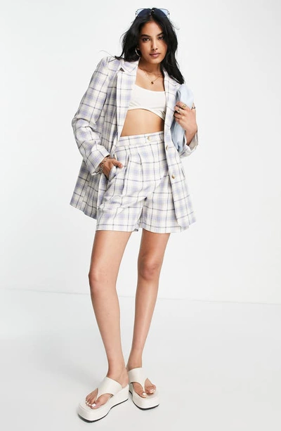 Asos Design Mix & Match Mom Suit Short In Blue Check