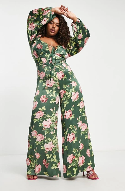 Asos Design Maternity Puff Sleeve Cut Out Back Jumpsuit In Floral Print-multi