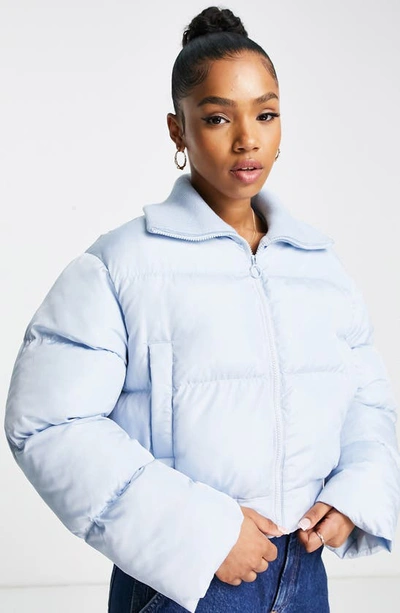 Asos Design Cropped Padded Jacket In Baby Blue