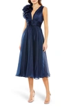 Mac Duggal Plunging Ruffled A-line Cocktail Dress In Midnight