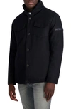 Karl Lagerfeld Paris Fleece Lined Wool Blend Shirt Jacket In Black