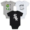 OUTERSTUFF INFANT BLACK/WHITE/HEATHERED GRAY CHICAGO WHITE SOX 3-PACK CHANGE UP BODYSUIT SET