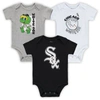 Outerstuff Infant Boys And Girls Black, White, Heathered Gray Chicago White Sox 3-pack Change Up Bodysuit Set In Black