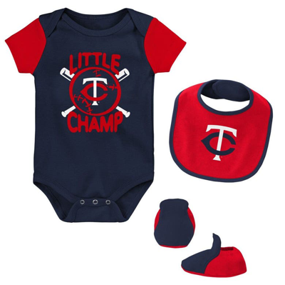 Outerstuff Baby Boys And Girls Navy, Red Minnesota Twins Little Champ Three-pack Bodysuit Bib And Booties Set In Navy,red