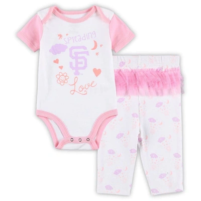 Outerstuff Babies' Newborn And Infant Boys And Girls White, Pink San Francisco Giants Spreading Love Bodysuit And Tutu In White,pink