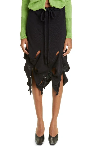 Cafe Forgot X Krystal Paniagua Waterfall Cutout Convertible Knit Mercerized Cotton Midi Skirt In Black