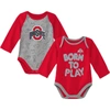 OUTERSTUFF NEWBORN & INFANT SCARLET/HEATHER GRAY OHIO STATE BUCKEYES BORN TO WIN TWO-PACK LONG SLEEVE BODYSUIT 