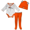 OUTERSTUFF NEWBORN & INFANT WHITE/ORANGE DENVER BRONCOS DREAM TEAM BODYSUIT PANTS & HAT SET