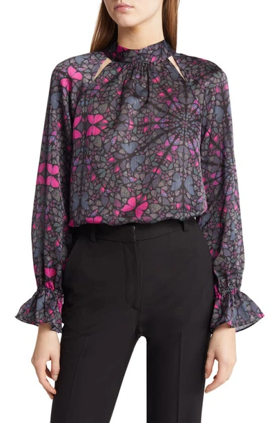 Ted Baker Heiydii Mosaic Print Mock Neck Blouse In Black