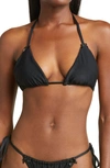 Frankies Bikinis Tia Ribbed Bikini Top In Ebony
