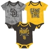 OUTERSTUFF NEWBORN & INFANT SAN DIEGO PADRES BROWN/GOLD/HEATHERED GRAY GAME TIME THREE-PIECE BODYSUIT SET