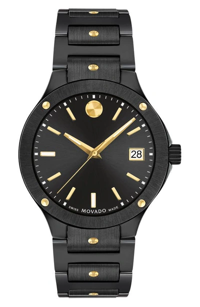 Movado Women's Se Swiss Quartz Black Ceramic Yellow Pvd Bracelet Watch 33mm