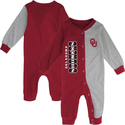 Outerstuff Babies' Newborn & Infant Crimson/heather Gray Oklahoma Sooners Half Time Two-tone Long Sleeve Full-snap Jump In Crimson,heather Gray