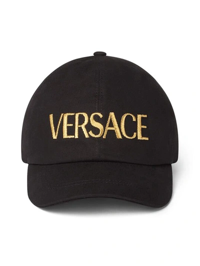 Versace Cap With Embroidered Logo In Black