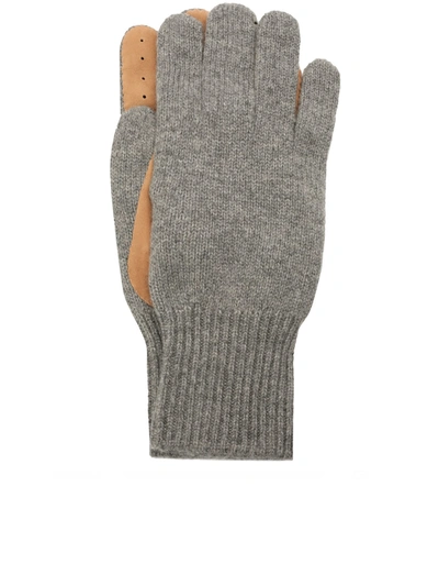 Brunello Cucinelli Leather-trim Cashmere Gloves In Grey