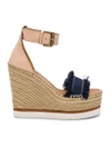 See By Chloé Leather And Denim Espadrille Wedge Sandals