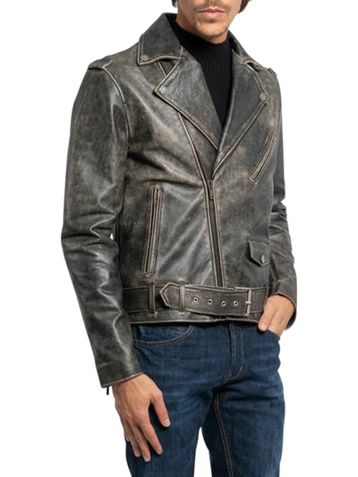 GOLDEN GOOSE GOLDEN COLLECTION LEATHER JACKET WITH DISTRESSED TREATMENT