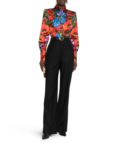 Dolce & Gabbana Black Virgin Wool High-waisted Wide-leg Trousers