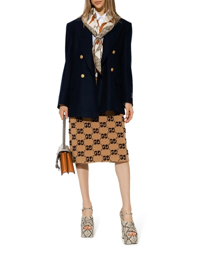 Gucci Gg Wool Bouclé Jacquard Skirt In Brown