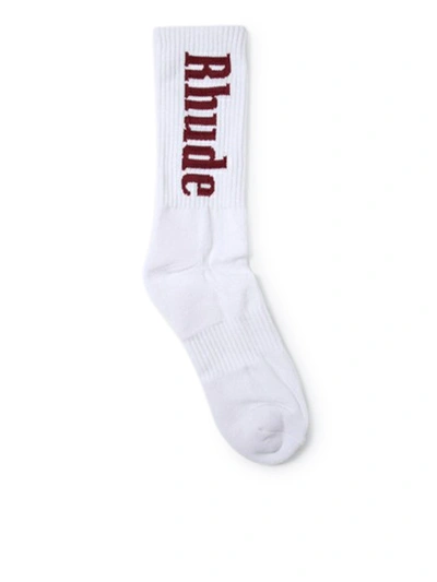 Rhude Intarsia-knit Logo Socks In White