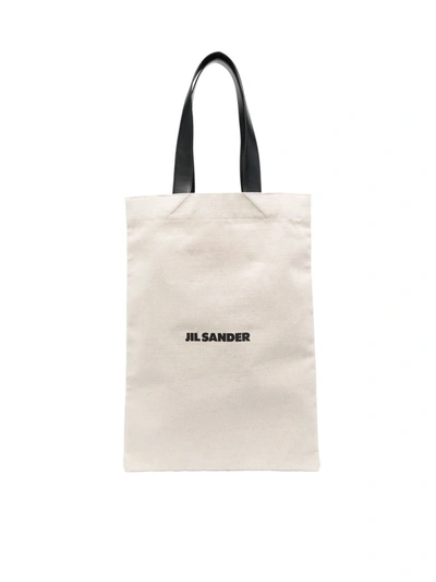 Jil Sander Logo-print Cotton Tote Bag In Nude & Neutrals