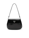Prada Cleo Brushed Leather Shoulder Bag With Flap In Black