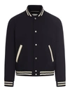 Saint Laurent Teddy Logo Patch Wool Blend Bomber Jacket In Black