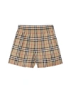 BURBERRY STRETCH COTTON SHORTS WITH VINTAGE CHECK MOTIF AND SIDE BANDS