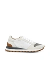 Brunello Cucinelli Suede And Techno Fabric Runners With "precious Toe" In White