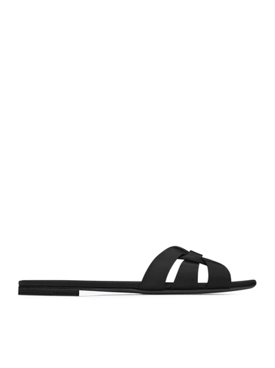 Saint Laurent Tribute Flat Sandal In Black