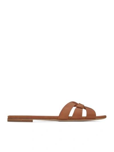 Saint Laurent Tribute Flat Sandals In Nude & Neutrals