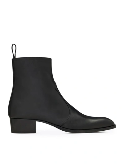 Saint Laurent Wyatt Boots In Smooth Leather With Zip In Black